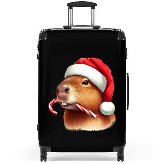 Festive capybara with candy cane Suitcases