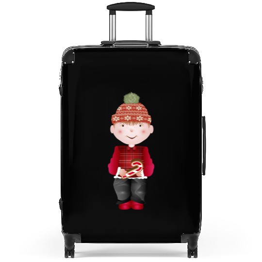 little boy with bobble hat and candy cane Suitcases