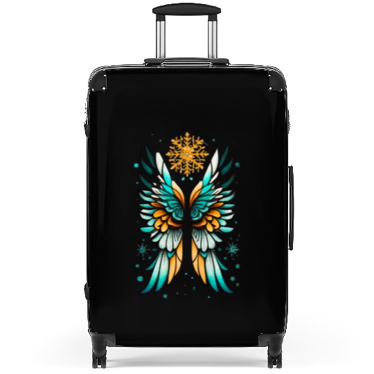Angel Wings Embracing Snowflakes Suitcases