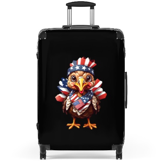 Feathered Patriot: Turkey in Stars & Stripes Suitcases