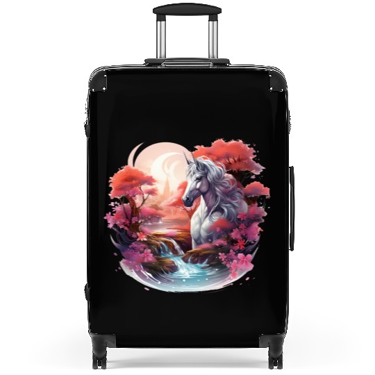 Joyful unicorn scene with a smiling unicorn Suitcases