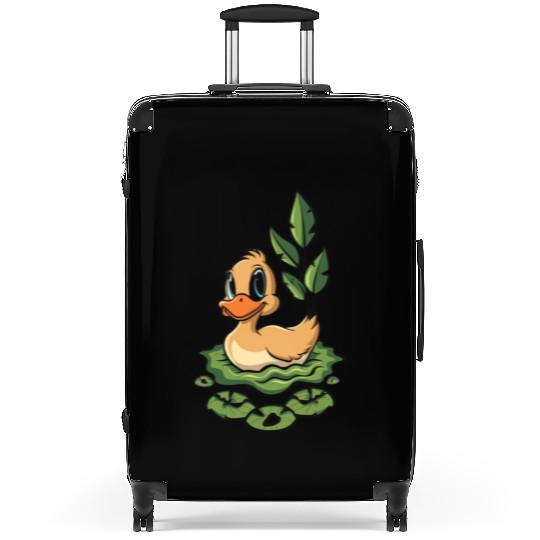 cute duck swimming in a swamp Suitcases
