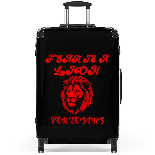 Defeating Fear with Courageous Lion Graphic. Suitcases