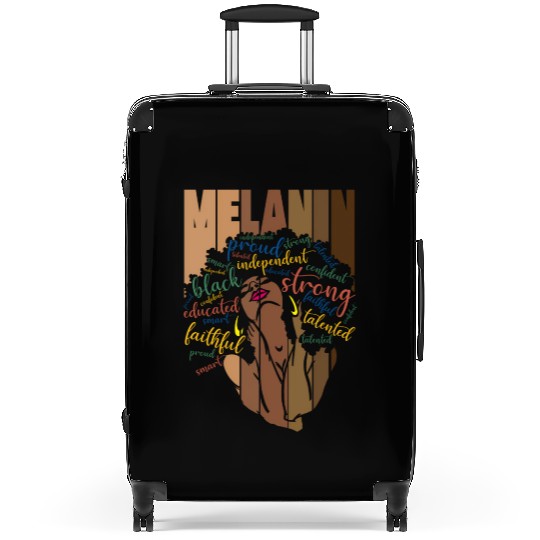 Melanin Powerful Words Afro Black Suitcases