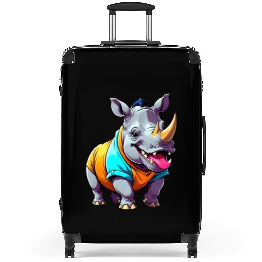 A Cartoonish Rhinoceros in a Playful Pose Suitcases
