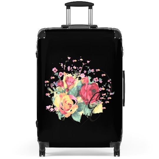 Letter E Monogram Floral Roses Heart Suitcases