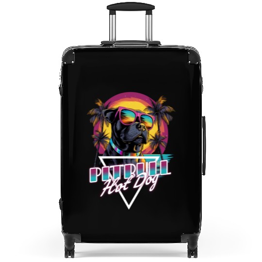 Retro Wave Pitbull Terrier Hot Dog Suitcases