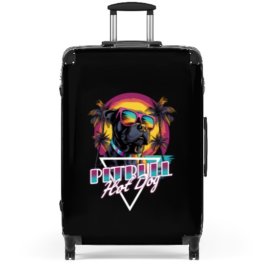 Retro Wave Pitbull Terrier Hot Dog Suitcases