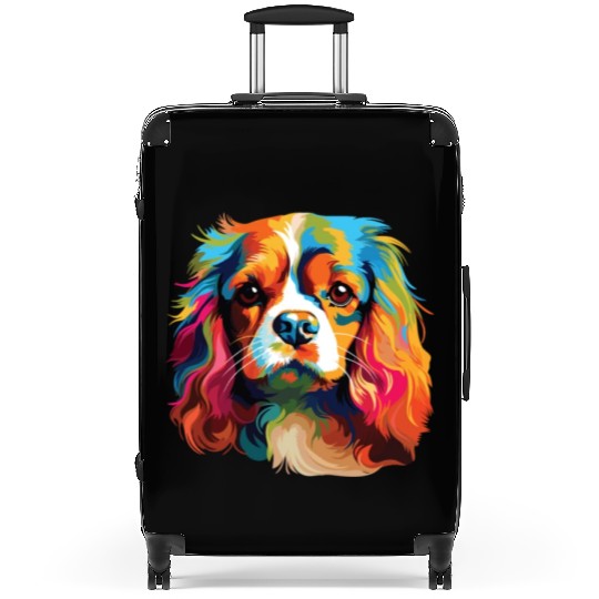 Watercolor Colorful Cavalier King Charles Spaniel Suitcases