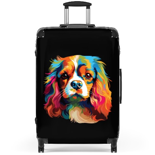 Watercolor Colorful Cavalier King Charles Spaniel Suitcases