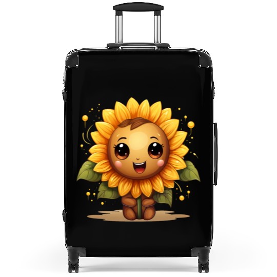 A cute kawaii style sunflower with a smiling face Suitcases