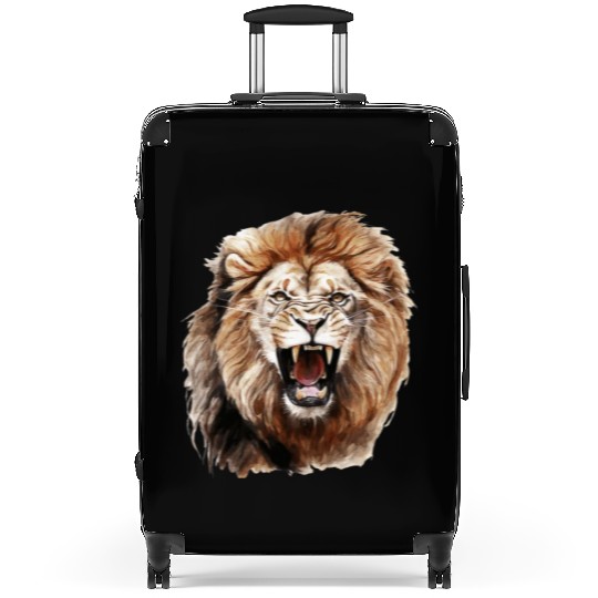 Roaring Lion Watercolor Painting Portrait Suitcases