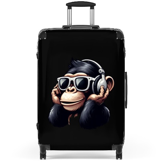 Chimpanzee with sunglasses and headphones Suitcases