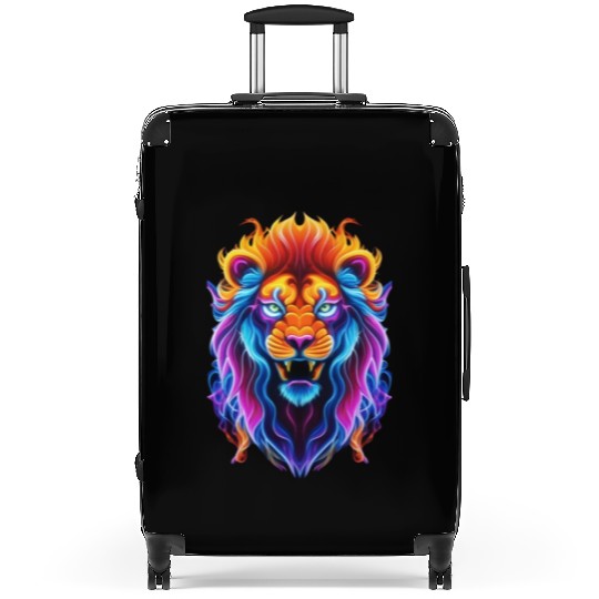 Roaring Spectrum: Colorful Lion Face Suitcases