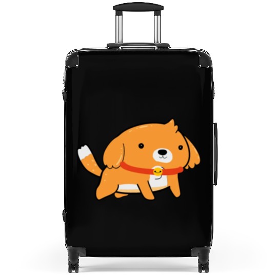 Cute orange dog doodle art Suitcases