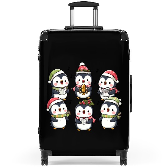 Festive Penguin Carolers Singing Christmas Carols Suitcases