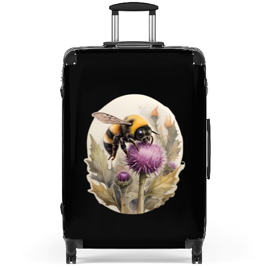 Bumblebee on thistle watercolor Suitcases