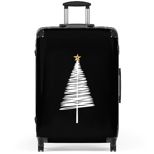 White Christmas Tree Brushstroke with Golden Star Suitcases