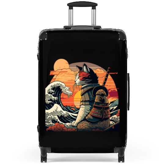 Samurai Cat vs The Great Wave Suitcases