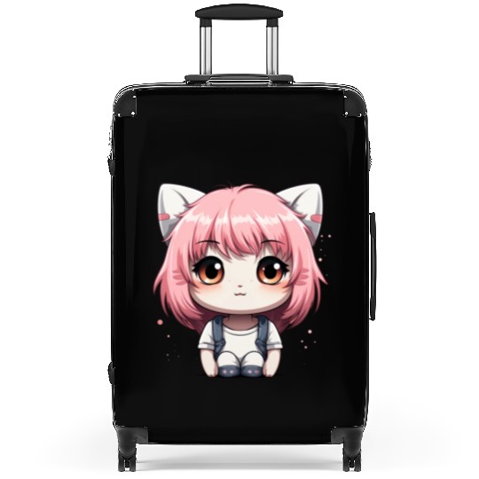 kawaii cat face with cat head Suitcases