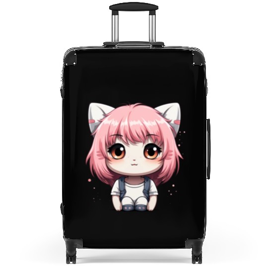 kawaii cat face with cat head Suitcases