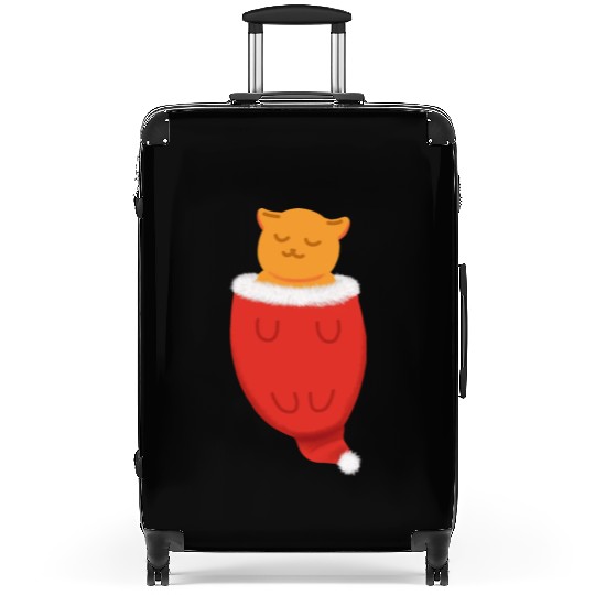 Lazy orange cat sleep in Santa hat Suitcases