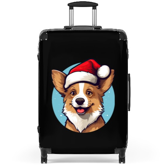 cute corgi wearing santa hat Suitcases