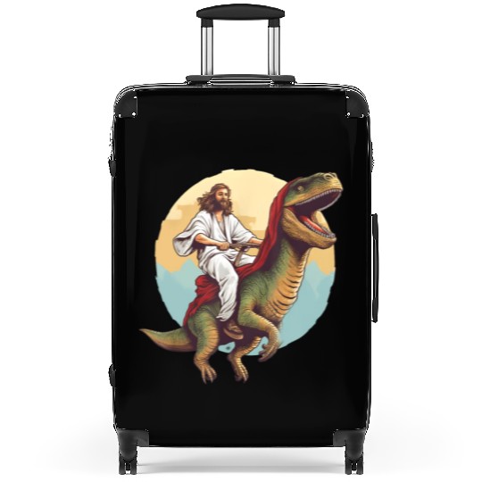 Jesus Riding a Dinosaur Meme Dino Lover Suitcases