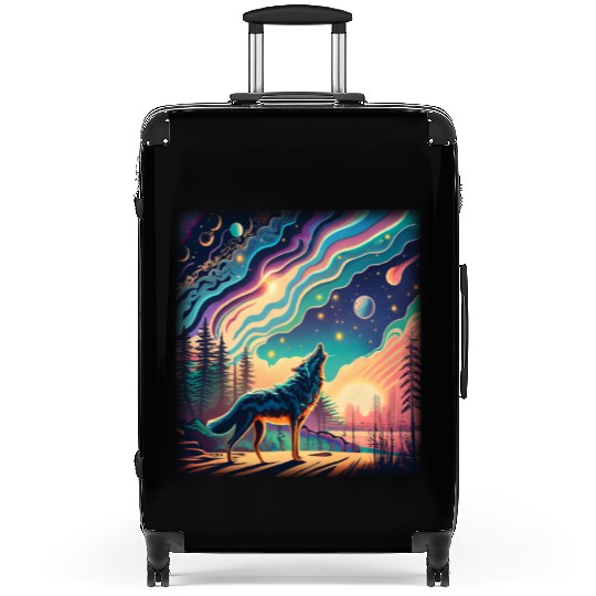 Majestic Wolf Howling At The Eclipse Suitcases