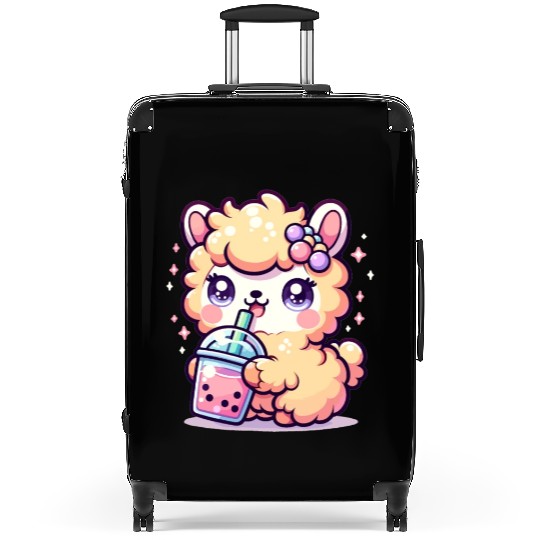 Kawaii Llama Sips Bubble Tea Cute Llama Boba Tea Suitcases