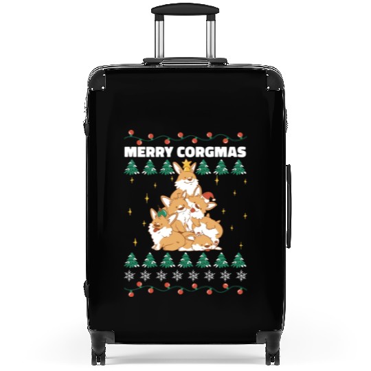 Corgi Christmas Tree Pileup Suitcases