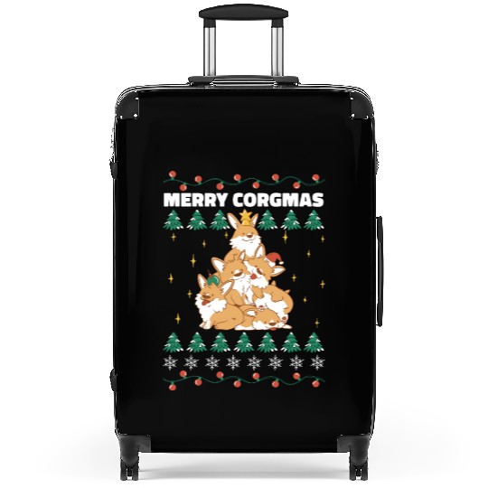 Corgi Christmas Tree Pileup Suitcases