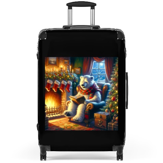 Winter Tales-Merry Cozy Bear Reading by Fireplace Suitcases