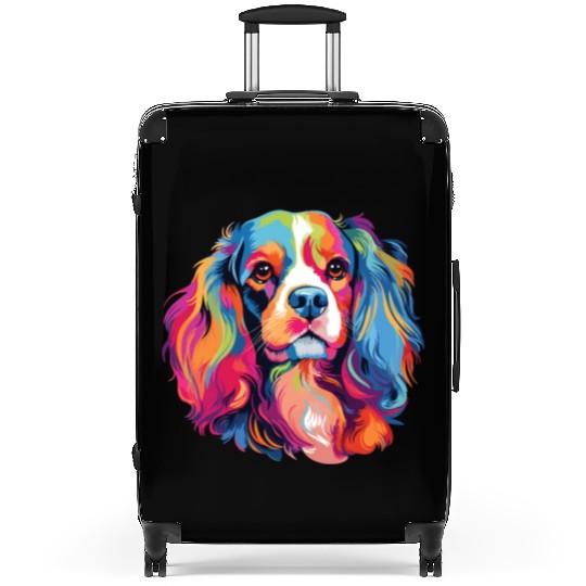Watercolor Colorful Cavalier King Charles Spaniel Suitcases