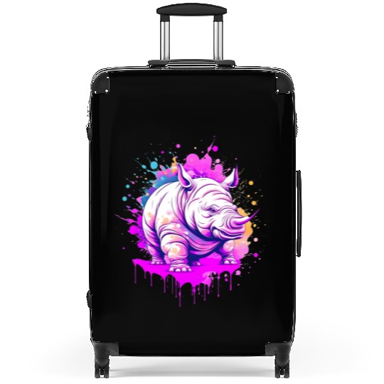 a rhino with paint splatters on it's face Suitcases