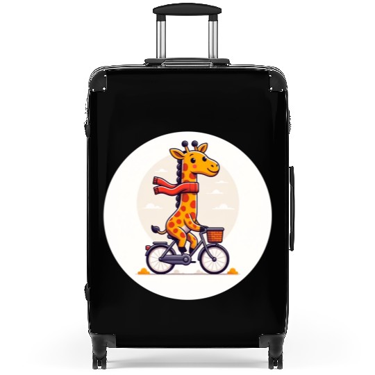Sweet baby giraffe riding a bike Suitcases