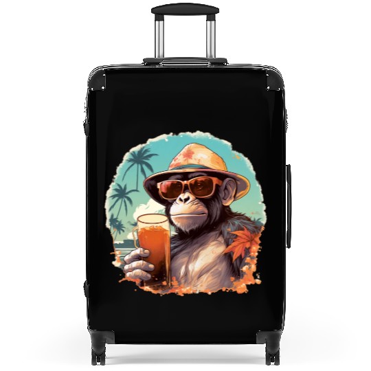 Cool Monkey With Drink Funny Animals Chimpanzee Suitcases