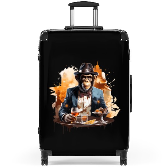 Cool Business Monkey with Drink Chimpanzee Suitcases