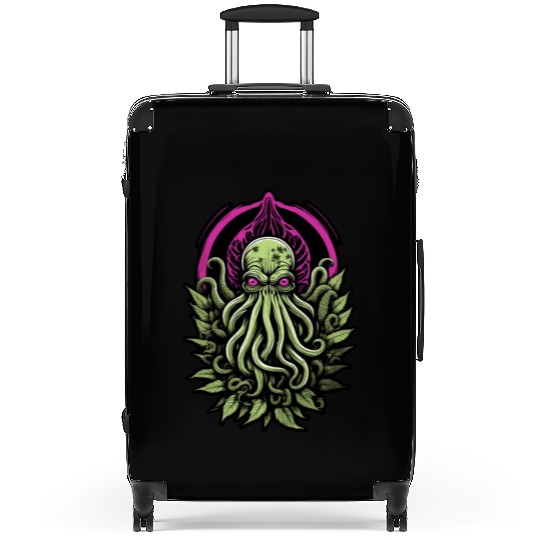 Colorful Cthulhu Suitcases with Marijuana Leaves