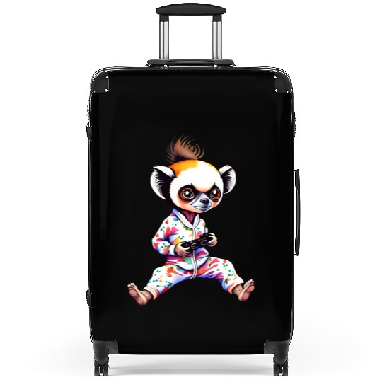 Young Sifaka Wearing Pajamas Retro Video Game Suitcases
