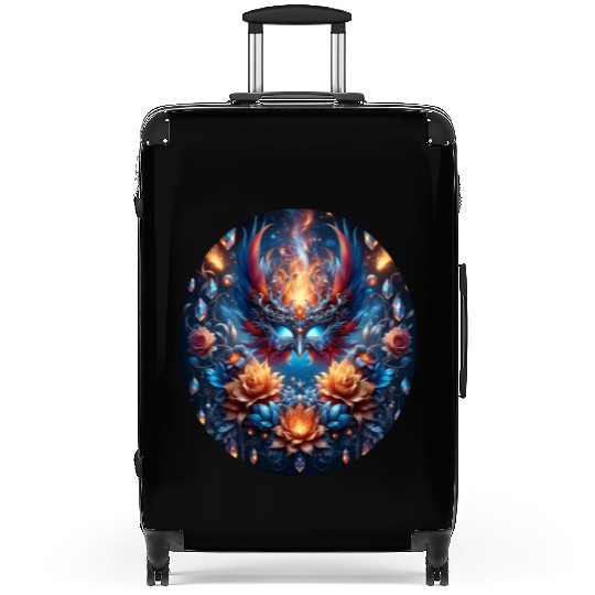 Phoenix Rebirth in Cosmic Bloom Suitcases