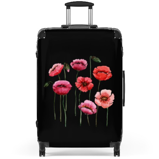 Poppies, spring bloomers, summer, flower, vintage. Suitcases