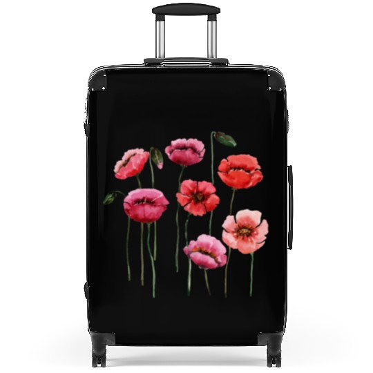Poppies, spring bloomers, summer, flower, vintage. Suitcases