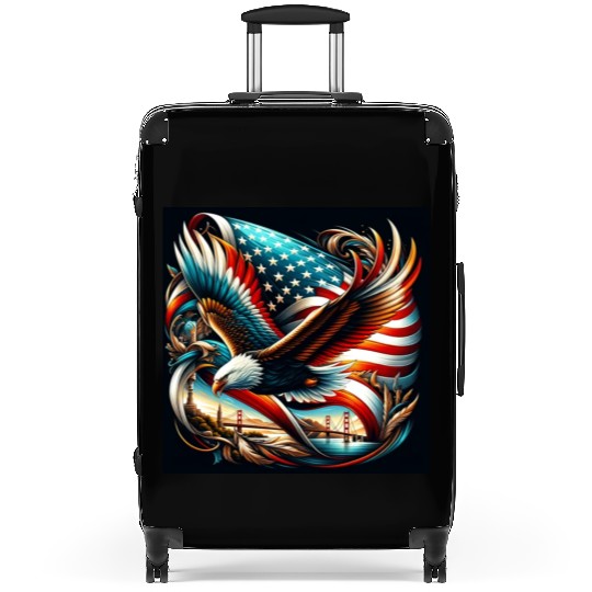 Majestic Eagle & American Flag Suitcases Embrace