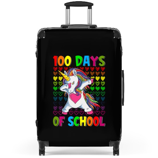 100 Days Of School Hearts Funny Dabbing Unicorn Suitcases