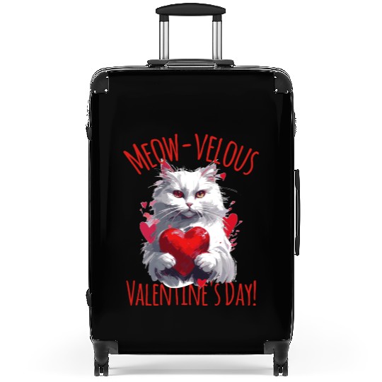 Meow-velous Valentines Day White Cat Suitcases