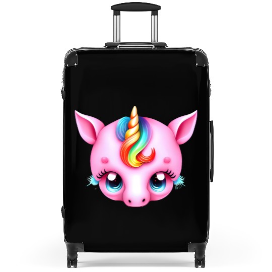 Pink Baby Rainbow Unicorn Head Suitcases