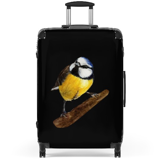 Blue tit titmouse hand painted watercolor. Suitcases