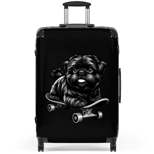 Poodle Skateboarder, Black-White Dog Suitcases