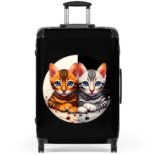 Bengal Kittens Black White Background Suitcases